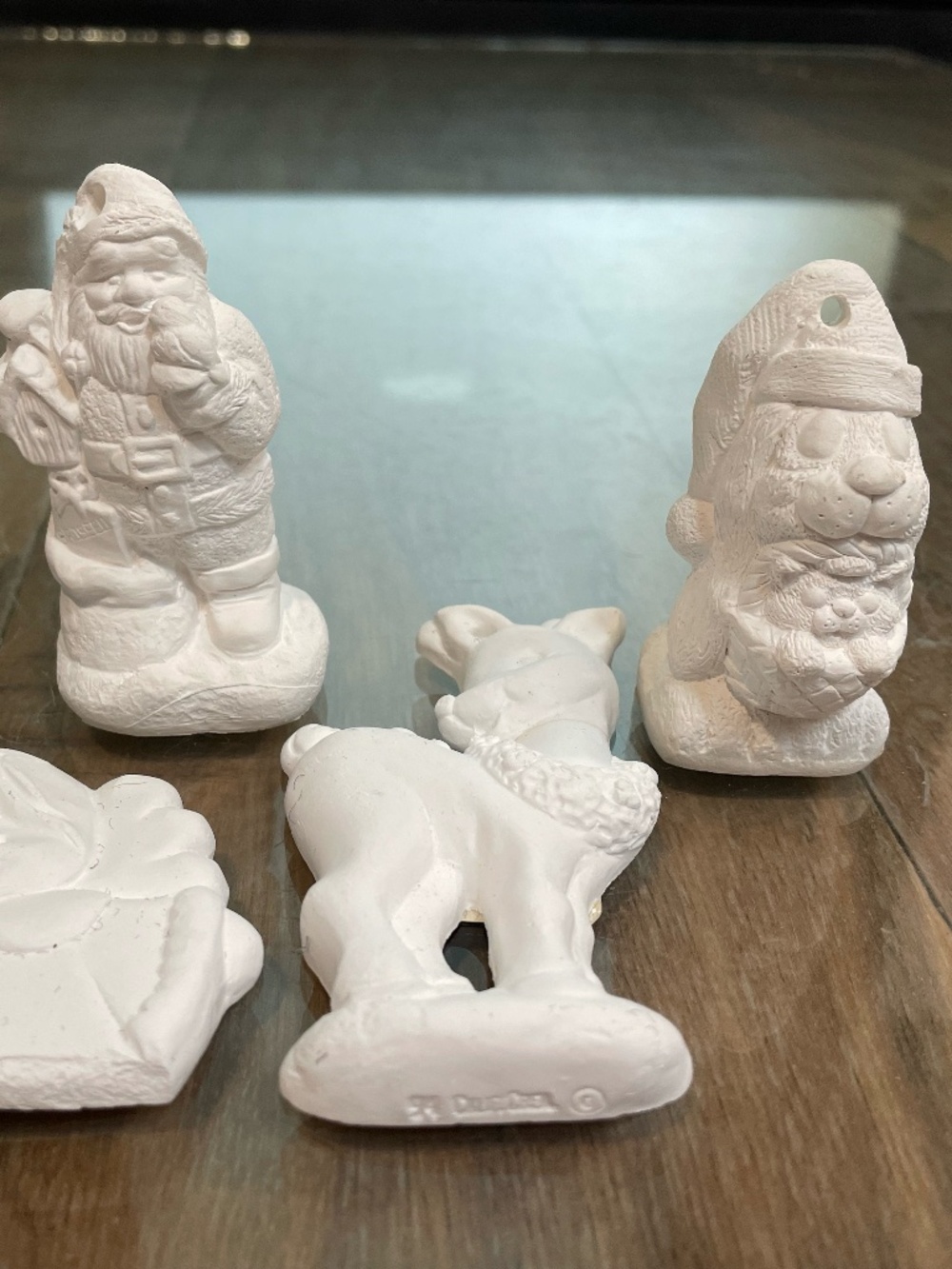 Mixed Set of 4 Paintable Plaster Christmas Ornaments